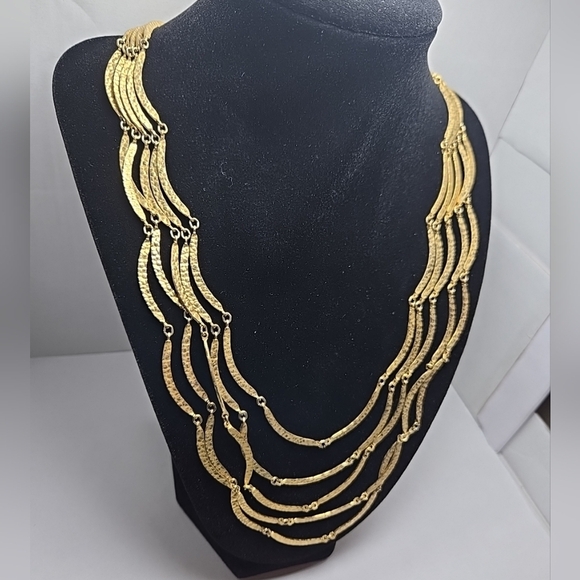 Vintage Gold Tone Five Strand Necklace Graduated Length Mid Century Mod 1960s - Picture 3 of 9